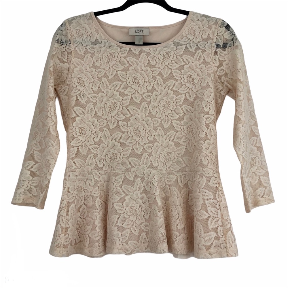 Ann Taylor LOFT Cream Lace Floral Blouse